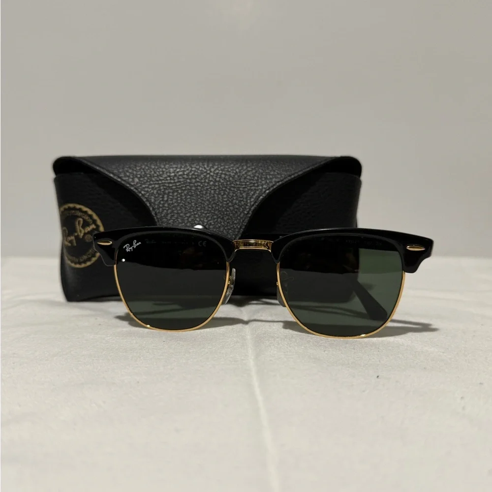 Ray-Ban Black & Gold Clubmaster Sunglasses with Green Lenses